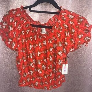 NWT Orange Floral Crop Top Shirt